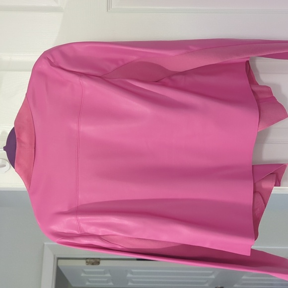 BAR III Vibrant Pink Faux Leather Open Front Moto Large Jacket - Picture 4 of 7